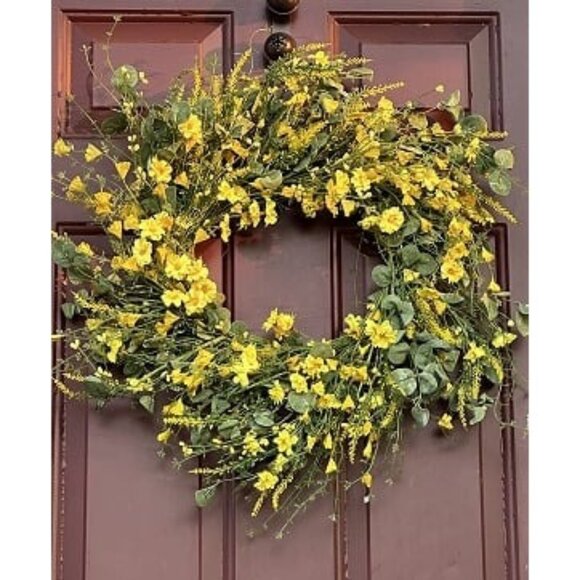 New Artificial Daisy Wreath - 24 Inches Eucalyptus Wreath with Yellow Flower - Picture 1 of 2
